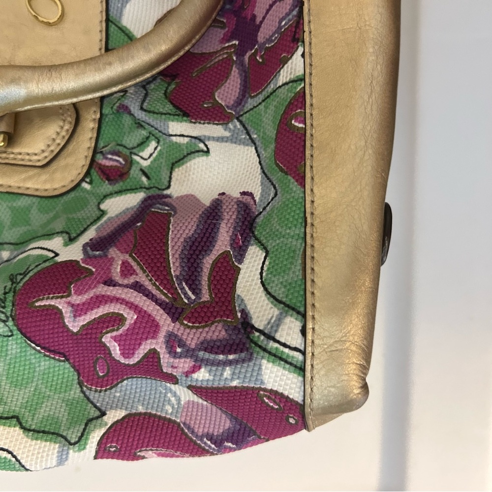 Coach Ashley Floral Gold, Green and Purple Women's Shoulder Bag Satchel Purse - Picture 6 of 16